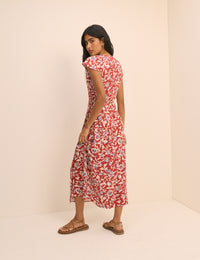 Red Floral Wrapover Bree Midi Dress