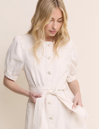 White Denim Puff Sleeve Hallie Mini Dress