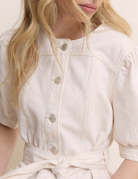 White Denim Puff Sleeve Hallie Mini Dress