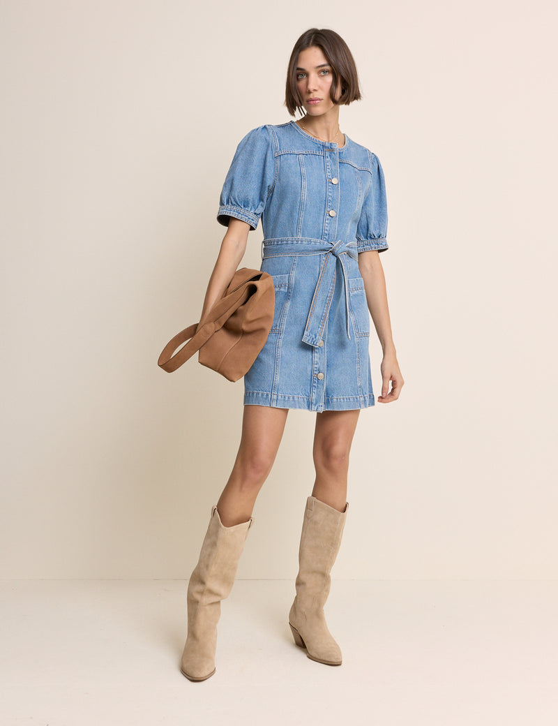 Blue Denim Puff Sleeve Hallie Mini Dress