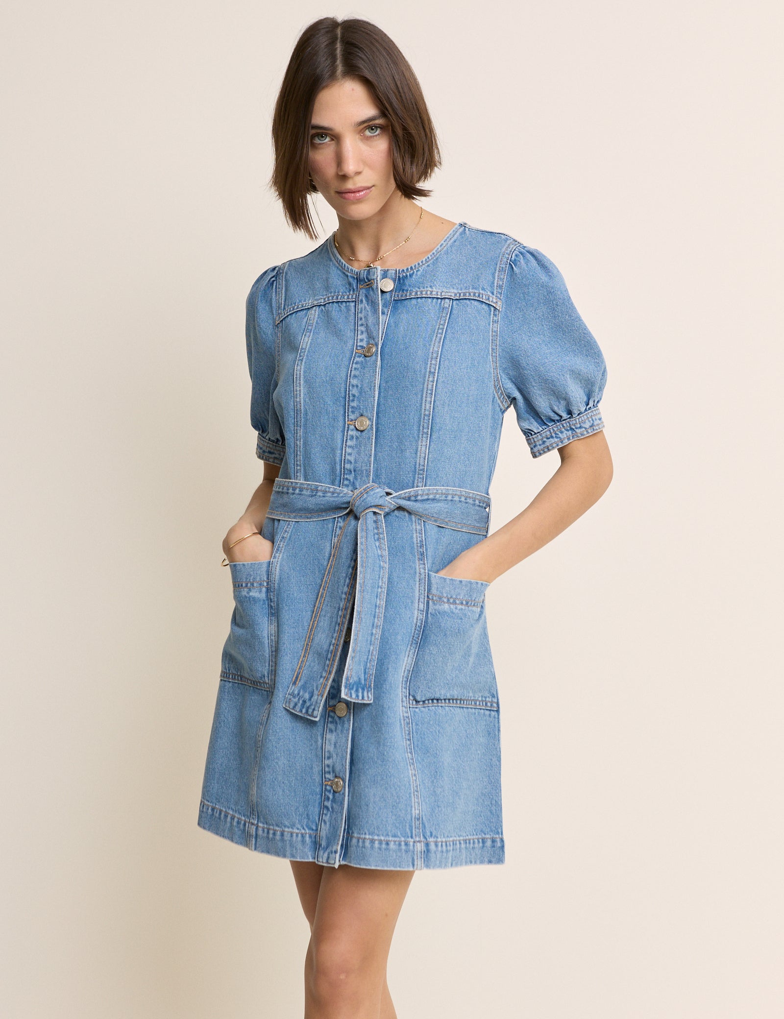 Blue Denim Puff Sleeve Hallie Mini Dress