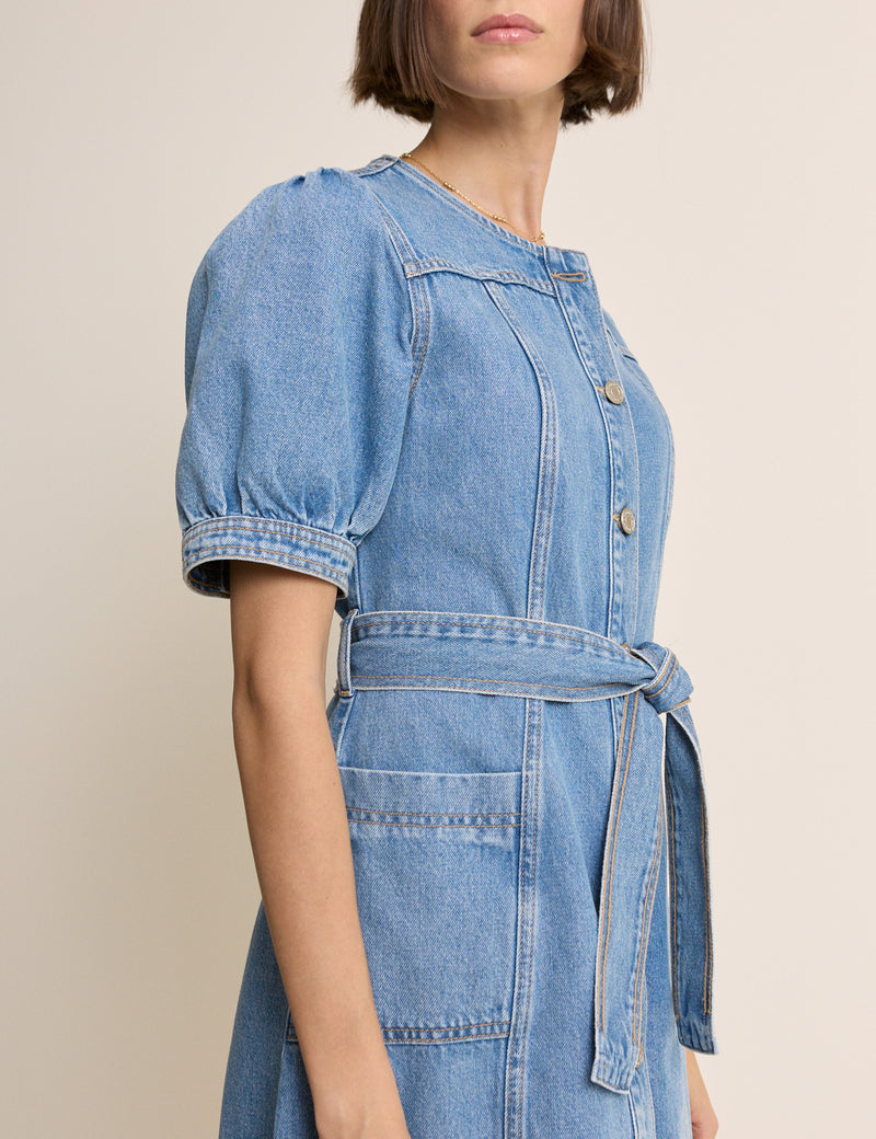 Blue Denim Puff Sleeve Hallie Mini Dress