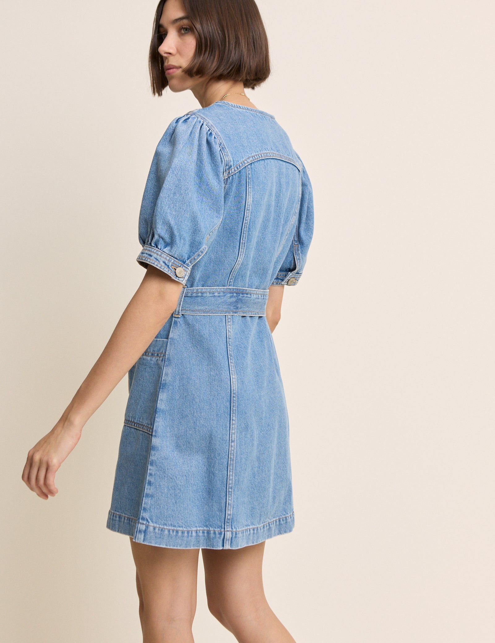 Blue Denim Puff Sleeve Hallie Mini Dress