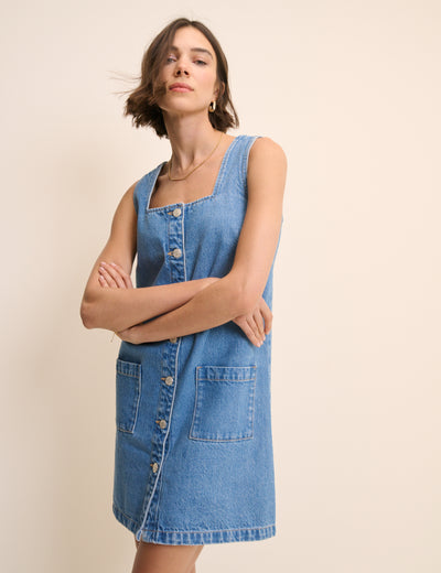 Mid Wash Button Front Danni Mini Dress