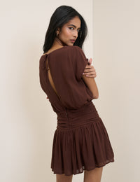 Chocolate Brown Boat Neck Pamela Mini Dress