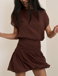 Chocolate Brown Boat Neck Pamela Mini Dress