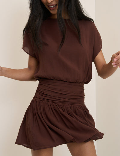 Chocolate Brown Boat Neck Pamela Mini Dress