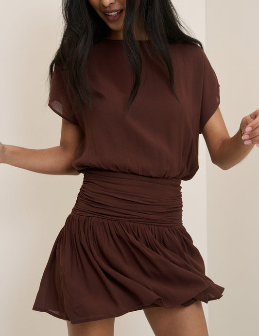 chocolate brown mini dress Boat Neck Open Back Pamela night wear Clean web_title_guide black vest maxi dress Size:34W 34L 1860s blue silk evening