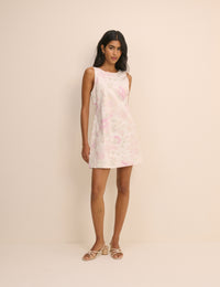 White Floral Louis Shift Mini Dress