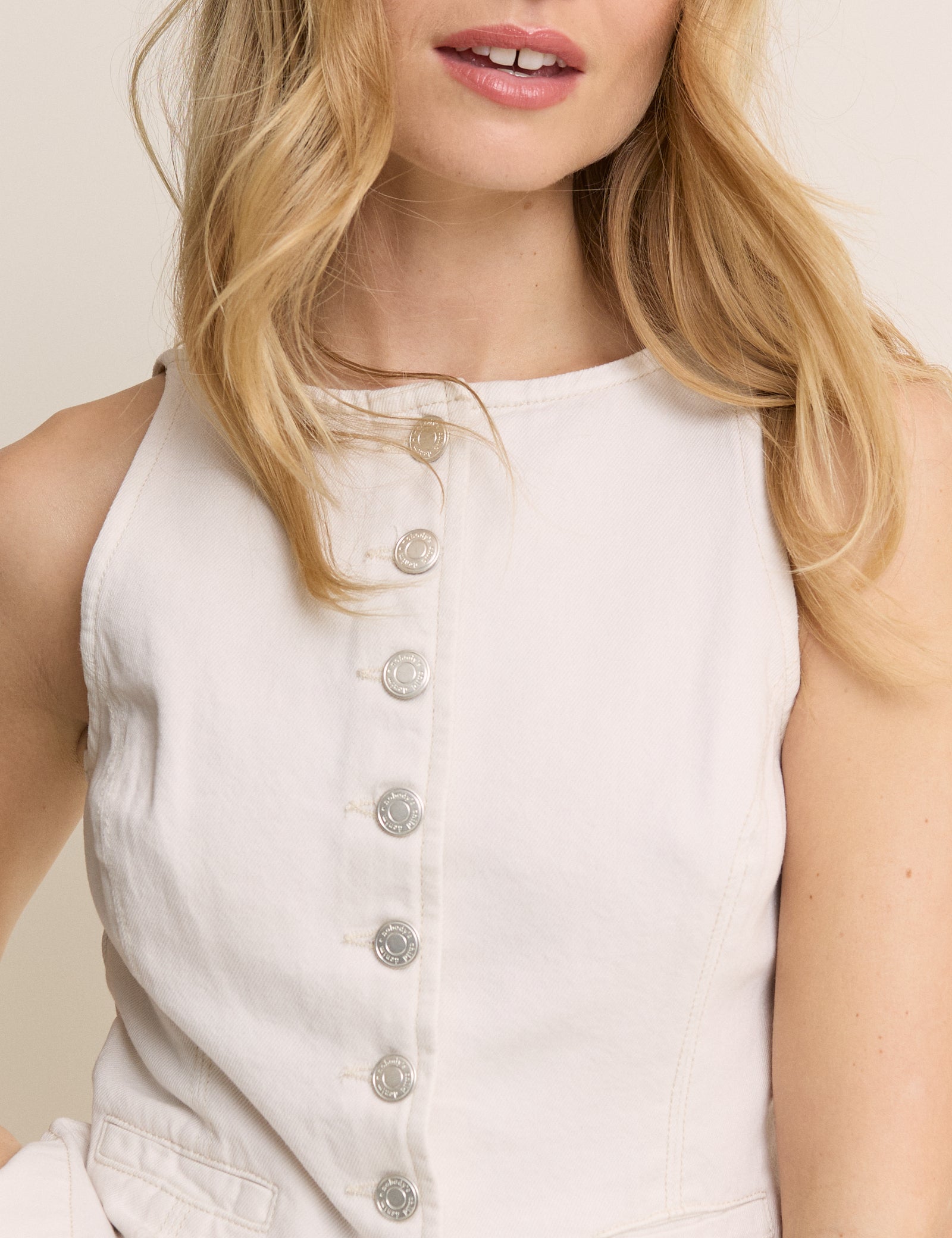 White Denim Boat Neck Emerald Waistcoat