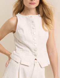 White Denim Boat Neck Emerald Waistcoat