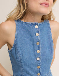 Mid Wash Denim Boat Neck Emerald Waistcoat