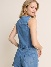 Mid Wash Denim Boat Neck Emerald Waistcoat