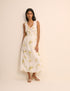 White Floral Shirred Sleeveless Isabella Midi Dress