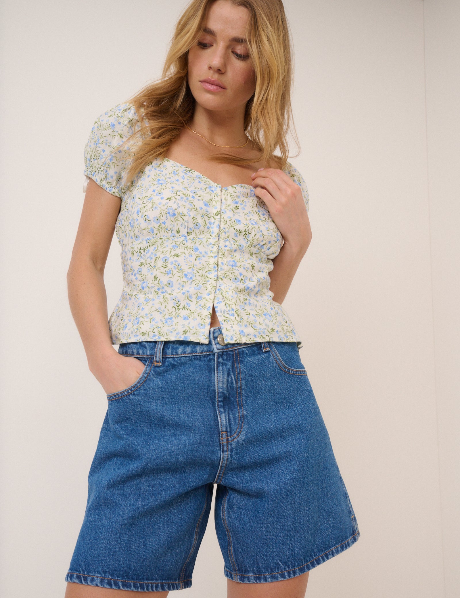 Mid Wash Denim Bermuda Shorts