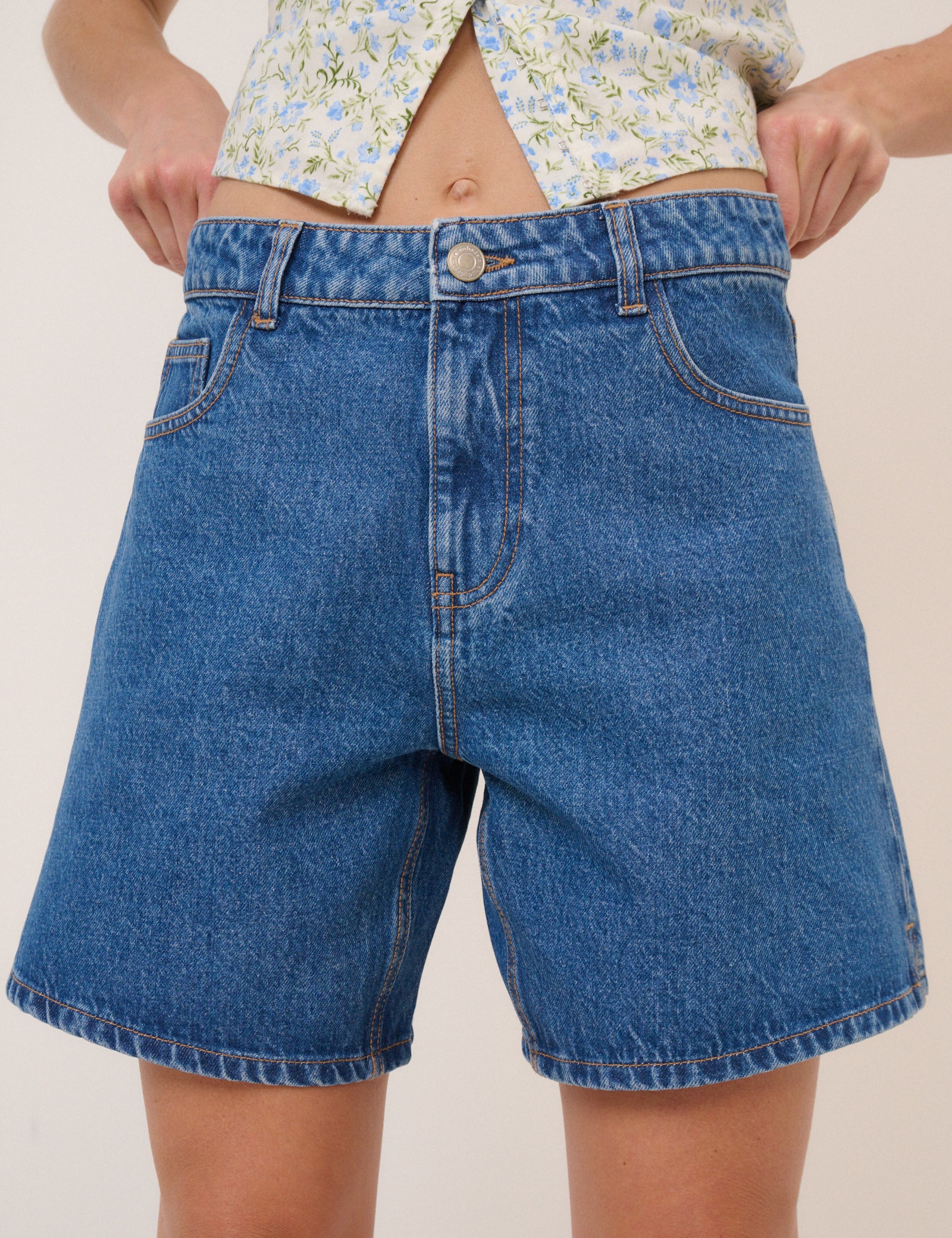 Mid Wash Denim Bermuda Shorts