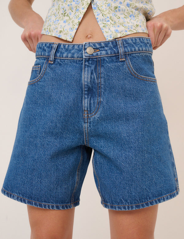Mid Wash Denim Bermuda Shorts
