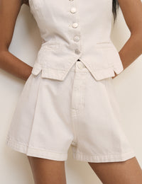 White Denim Mid Rise Shorts