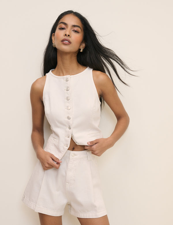 White Denim Mid Rise Shorts