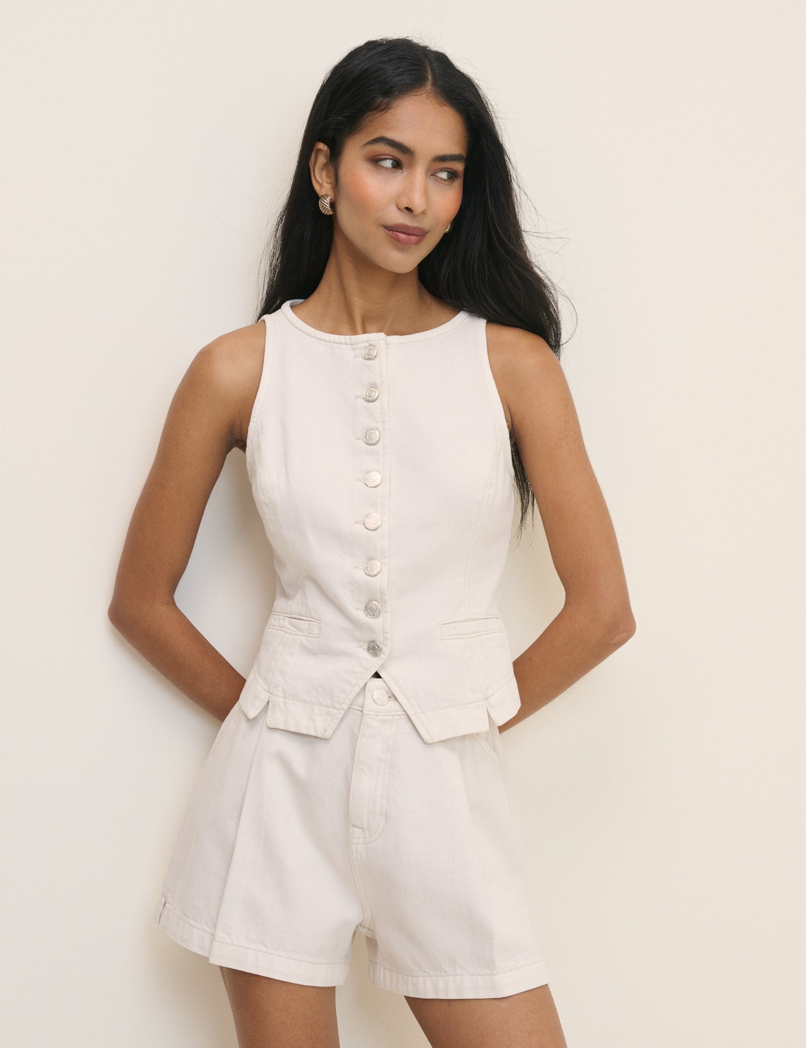 White Denim Mid Rise Shorts