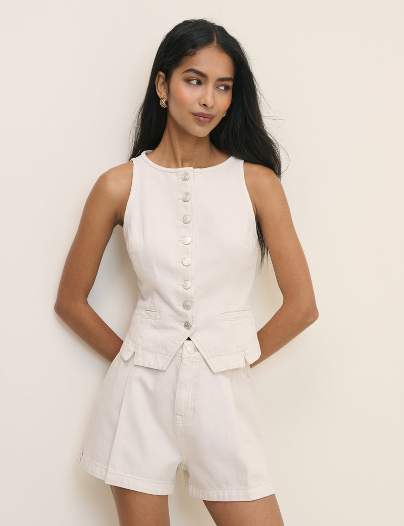 White Denim Mid Rise Shorts