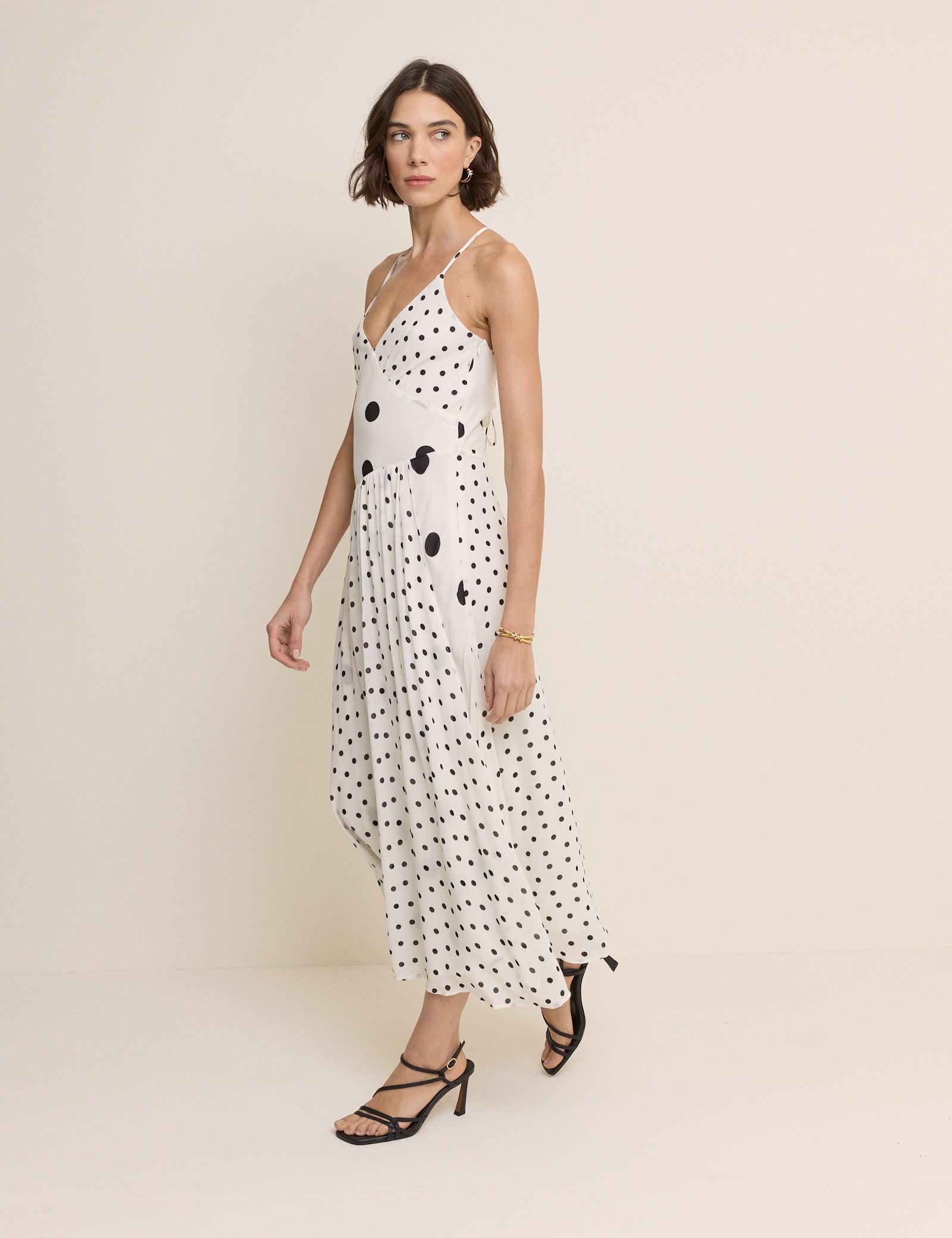 White Polka Dot Asymmetrical Dani Midi Dress