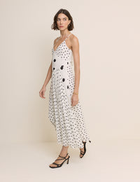 White Polka Dot Asymmetrical Dani Midi Dress