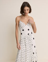White Polka Dot Asymmetrical Dani Midi Dress