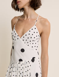 White Polka Dot Asymmetrical Dani Midi Dress
