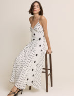 White Polka Dot Asymmetrical Dani Midi Dress