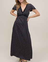 Black Polka Dot Lace Trim Iris Midi Dress