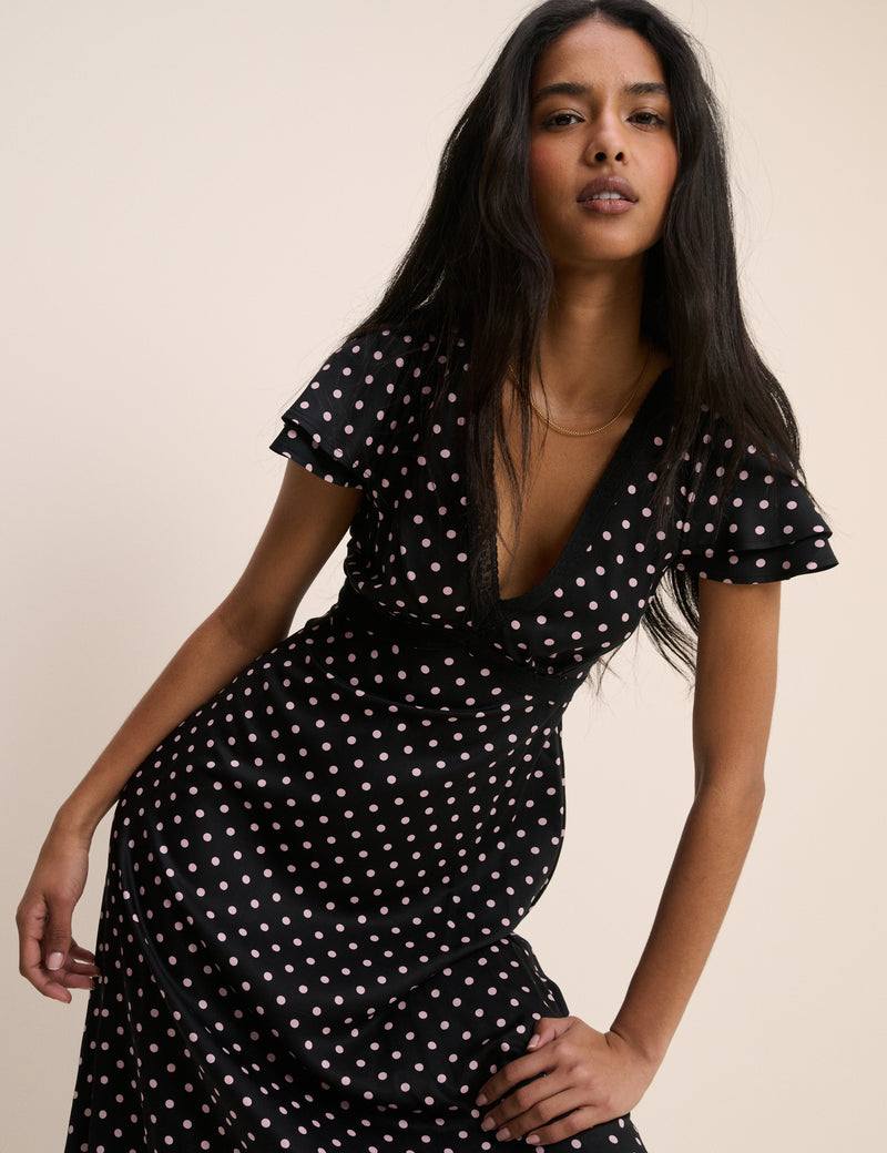 Iris V-Neck Lace Trim Midi Dress