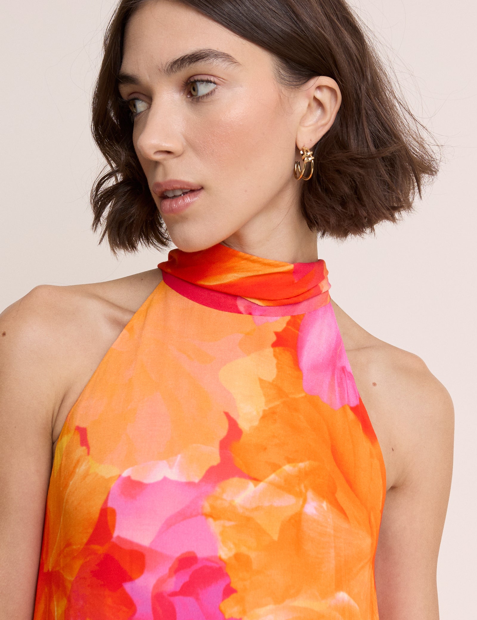 Pink and Orange Floral Halterneck Nala Maxi Dress