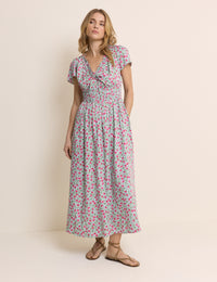 Blue Floral Shirred Lisa Midi Dress