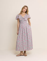Blue Floral Shirred Lisa Midi Dress
