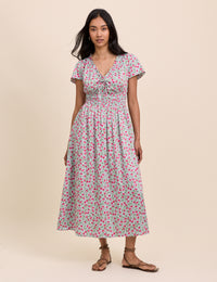 Blue Floral Shirred Lisa Midi Dress