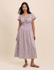 Blue Floral Shirred Lisa Midi Dress