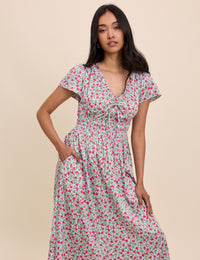 Blue Floral Shirred Lisa Midi Dress