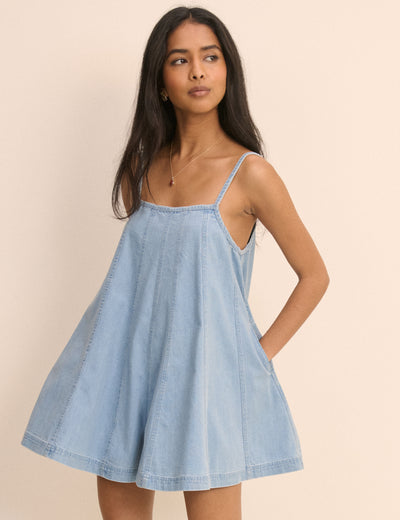 Light Blue Denim Tailli Shift Playsuit