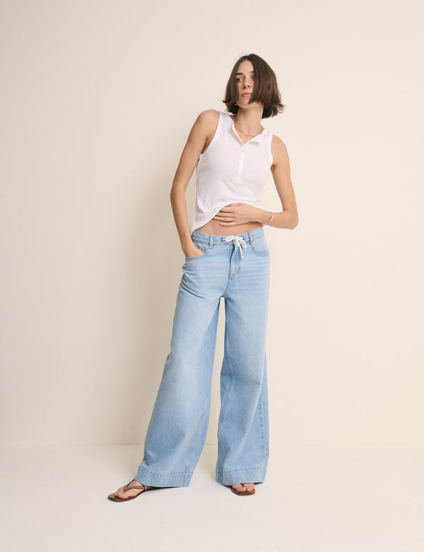 Light Blue Drawstring Wide Leg Wickham Jean