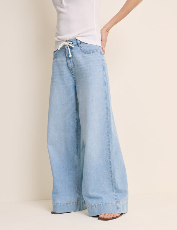 Light Blue Drawstring Wide Leg Wickham Jean