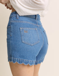 Mid Wash Denim Scallop Short