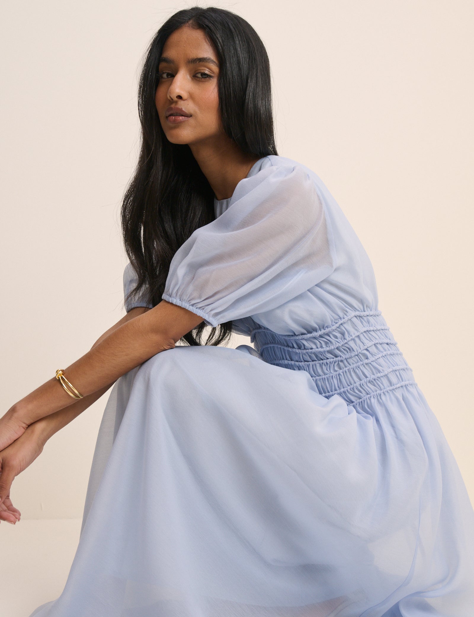 Light Blue Shirred Khloe Maxi Dress