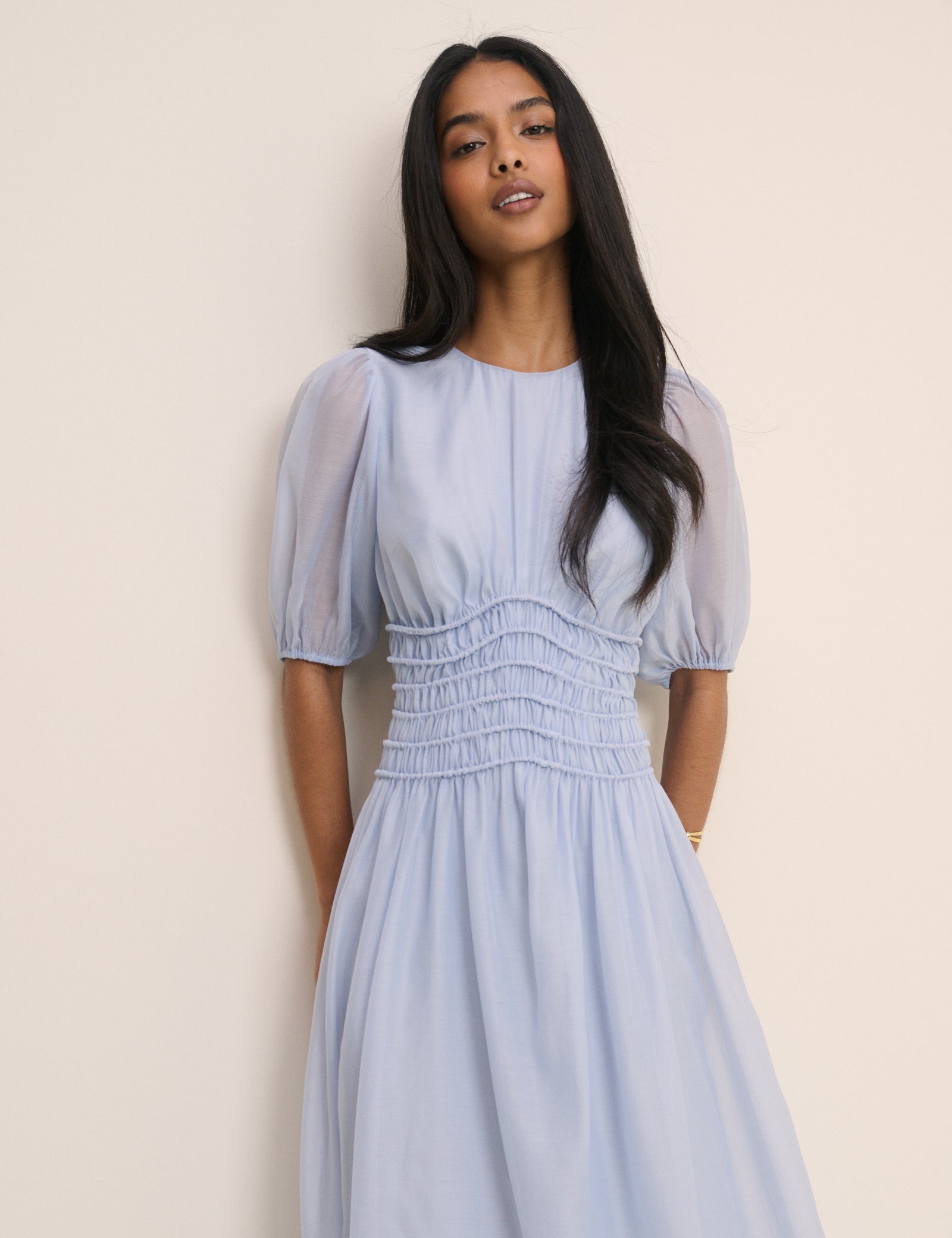Light Blue Shirred Khloe Maxi Dress
