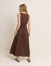 Brown Ruched Natalie Sleeveless Midi Dress