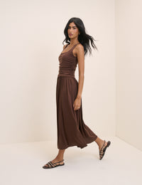 Brown Ruched Jersey Sleeveless Natalie Midi Dress