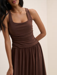 Brown Ruched Jersey Sleeveless Natalie Midi Dress