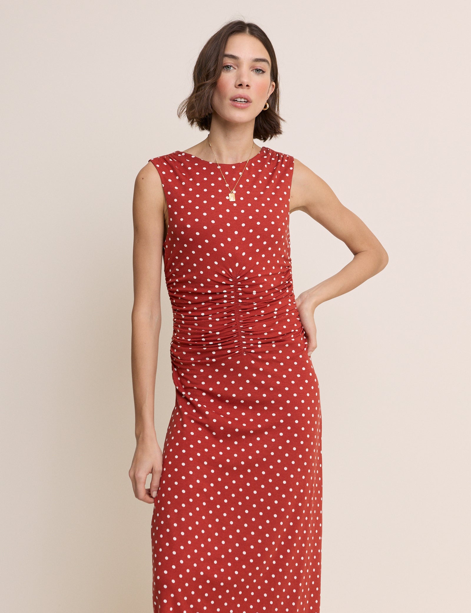 Red Polka Dot Jennifer Jersey Midi Dress
