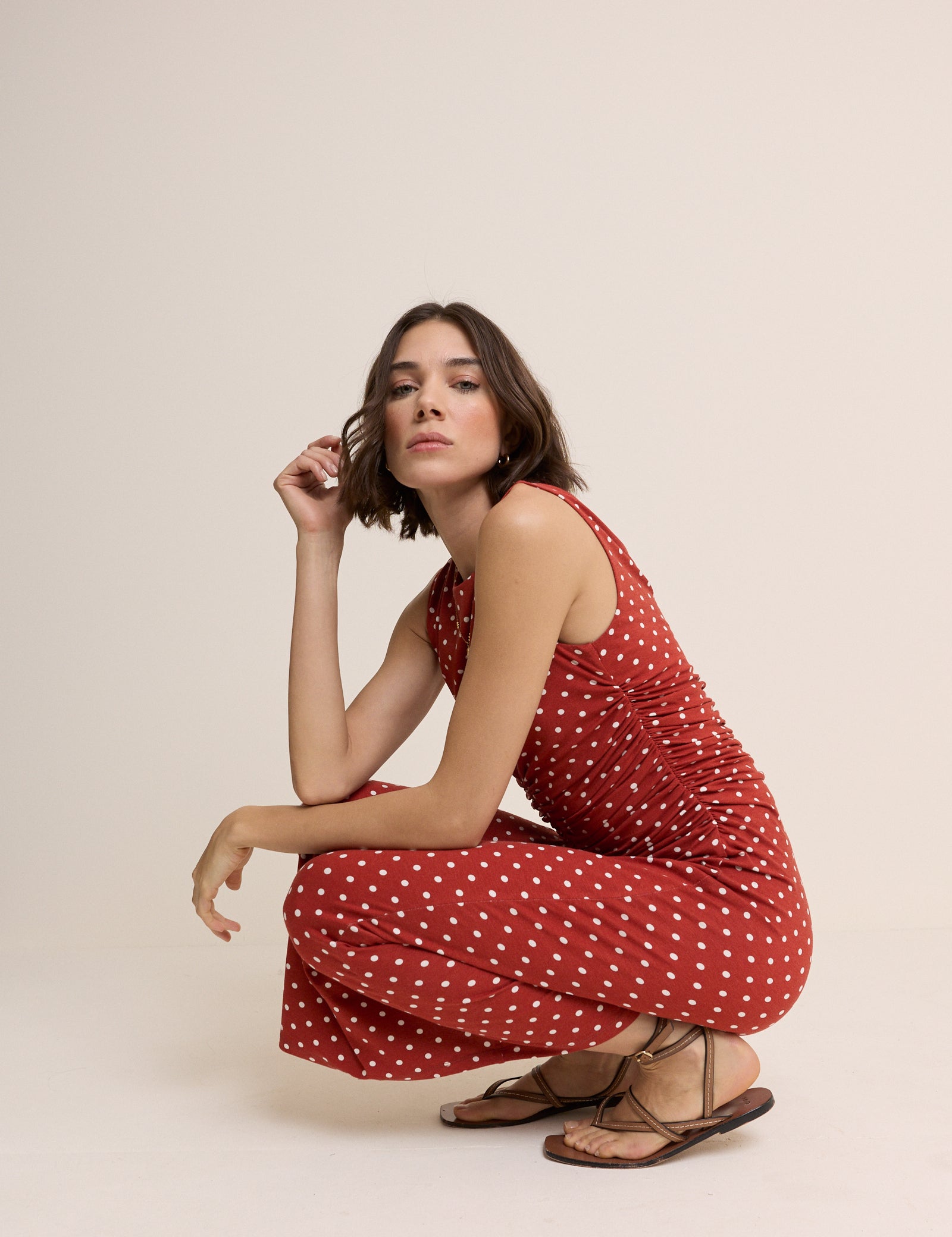 Red Polka Dot Jennifer Jersey Midi Dress
