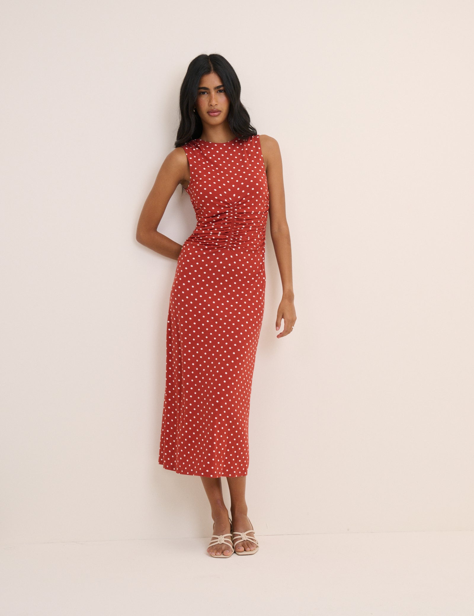 Red Polka Dot Jennifer Jersey Midi Dress Red Polka Dot Jennifer Jersey Midi Dress